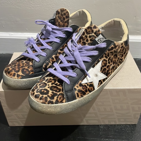 AUTHENTIC GOLDEN GOOSE Leopard-print Calf Hair Sneakers Size 39 - Picture 1 of 5